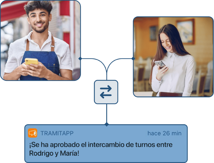 Captura de intercambio turnos hosteleria en TramitApp