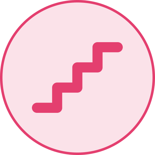 Icono de circulo escalera subir up rosa