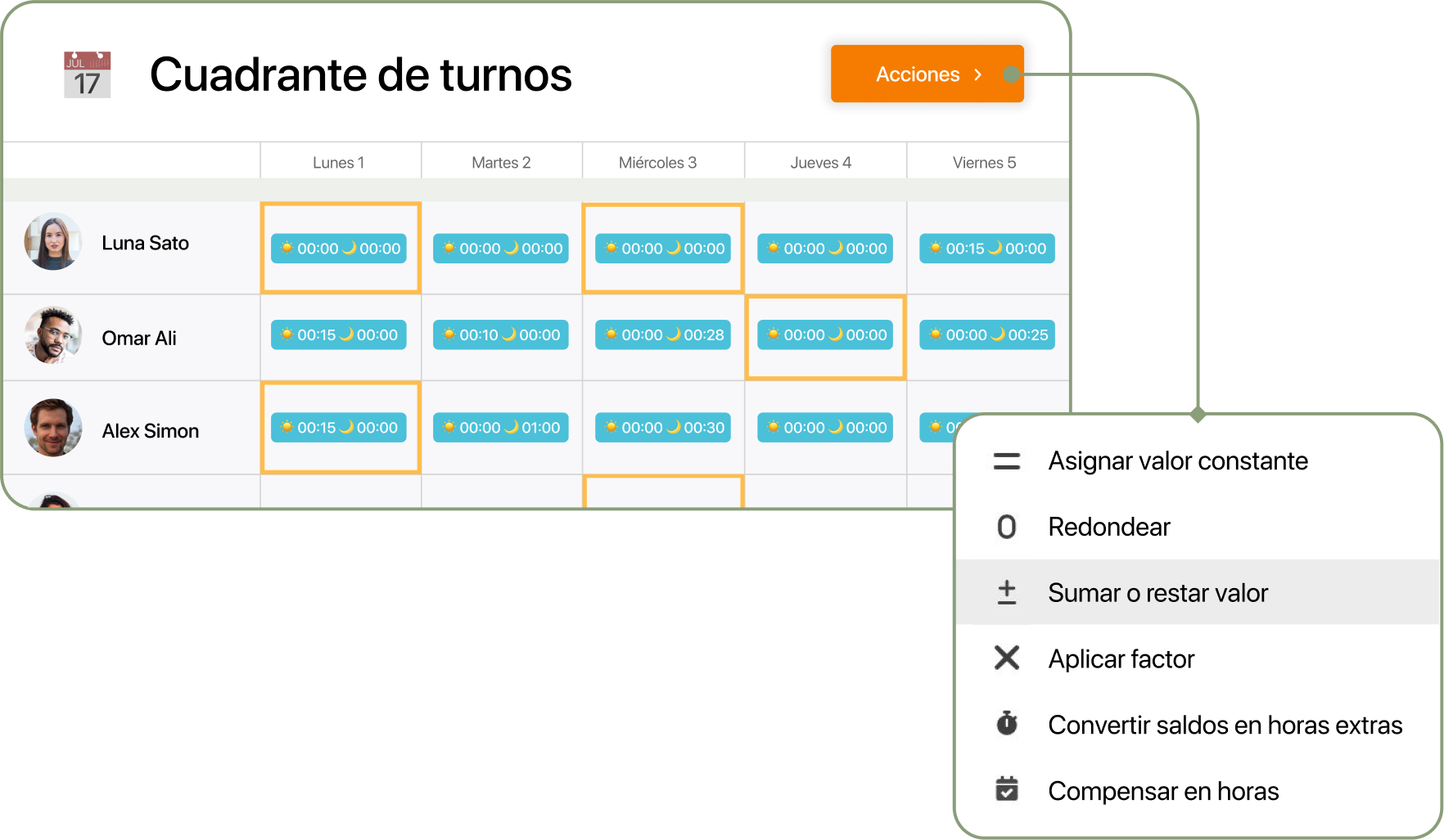 Captura de acciones horas extra en TramitApp