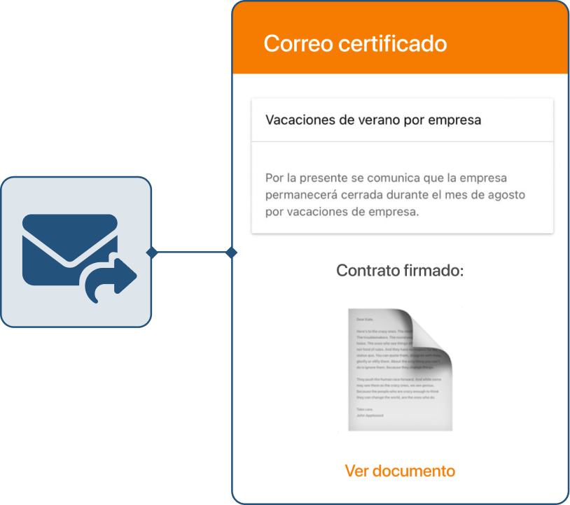 Captura de enviar Correo certificado en TramitApp
