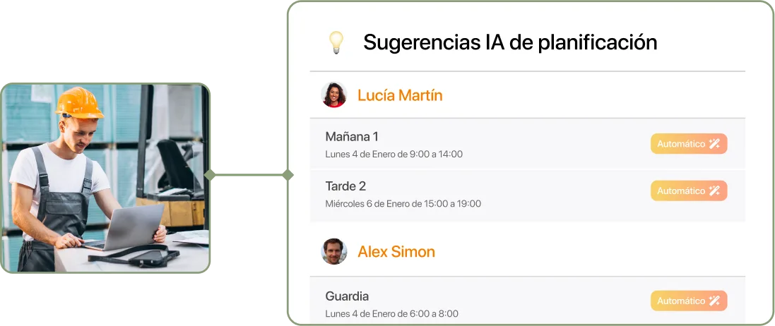Captura de sugerencias planificacion Ia trabajador logistica industria en TramitApp