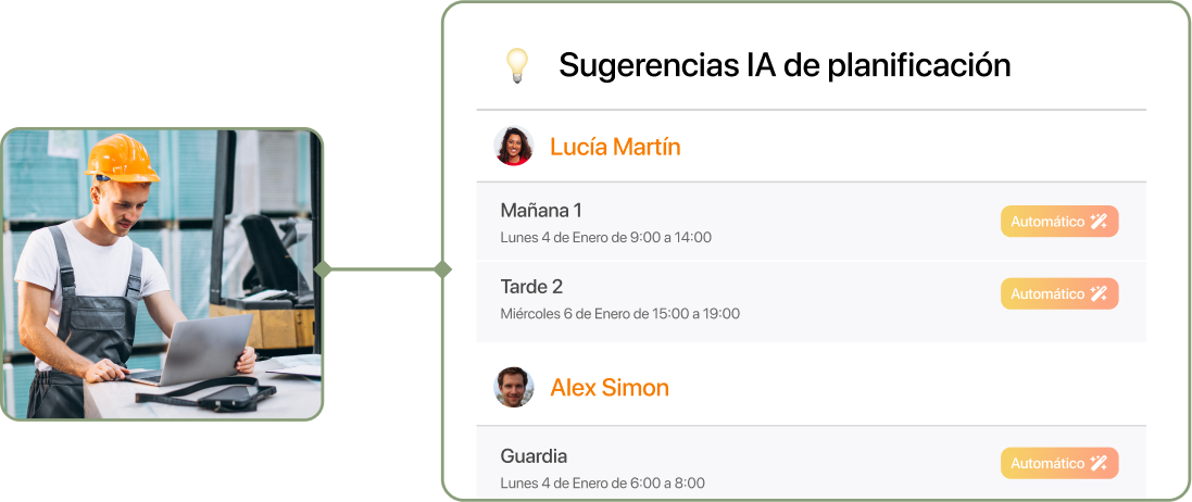 Captura de sugerencias planificacion Ia trabajador logistica industria en TramitApp