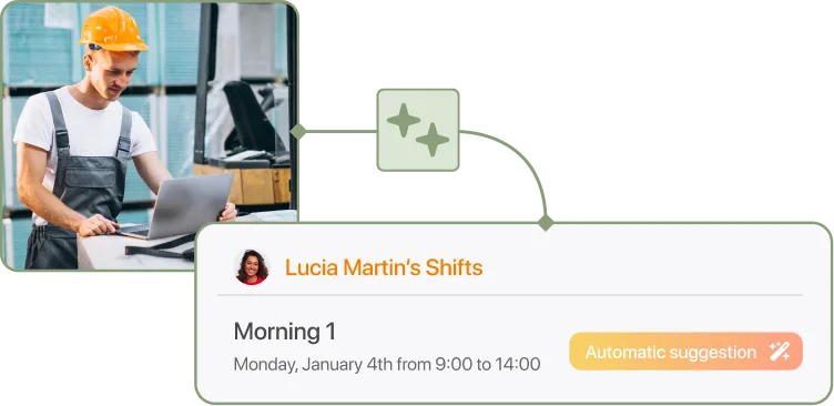 Screenshot of AI scheduling suggestions for a logistics and industry worker in TramitApp