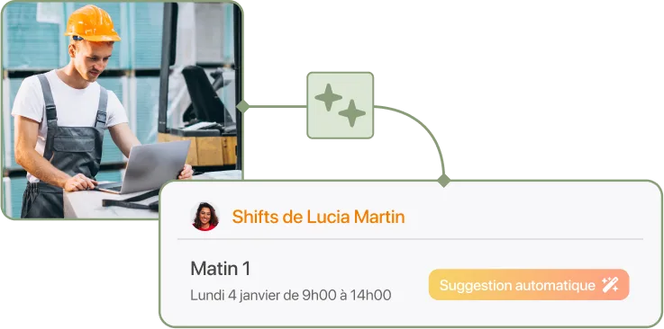 Capture d'écran des suggestions de planification IA pour un travailleur logistique et industriel dans TramitApp