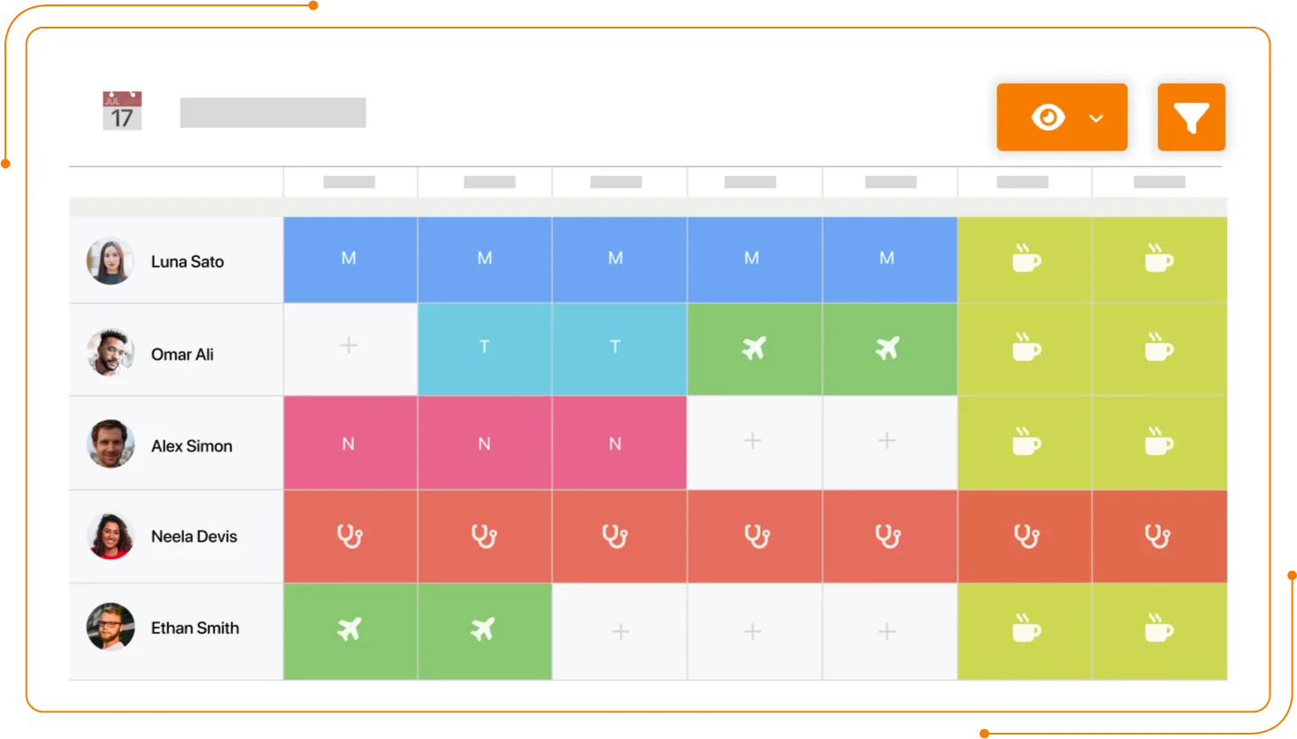 Capture d'écran du planning des équipes dans TramitApp