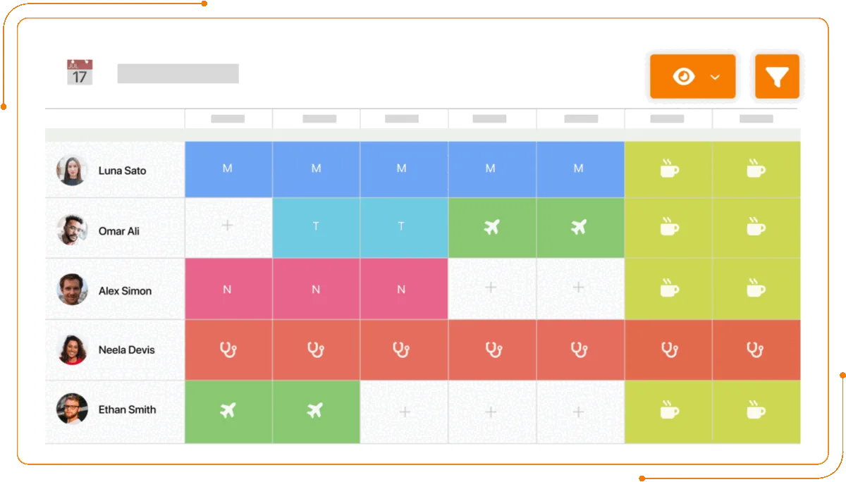 Screenshot of the shift schedule in TramitApp