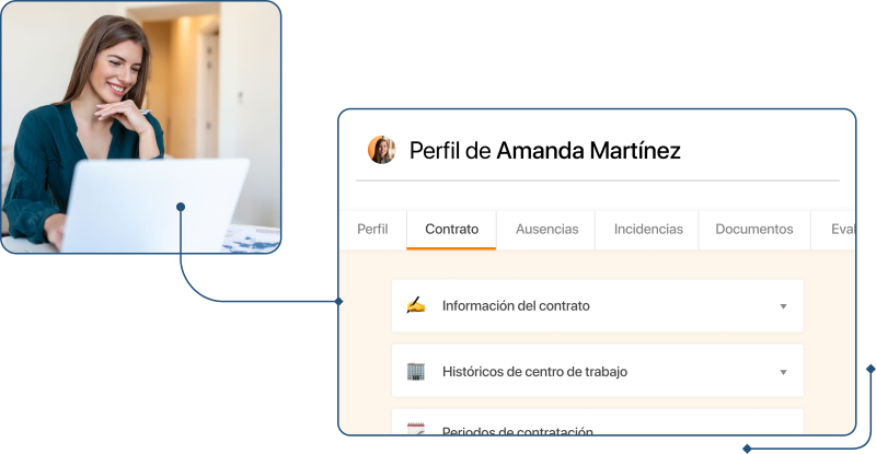 Captura de empleada ordenador perfil empleado administrador contrato en TramitApp