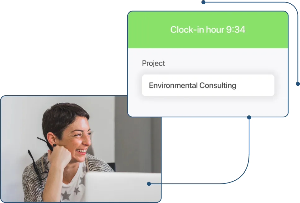 Screenshot of clocking in per project in TramitApp