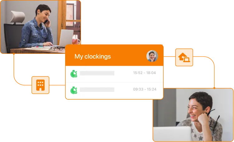 Screenshot of clocking in from home and office on the web in TramitApp