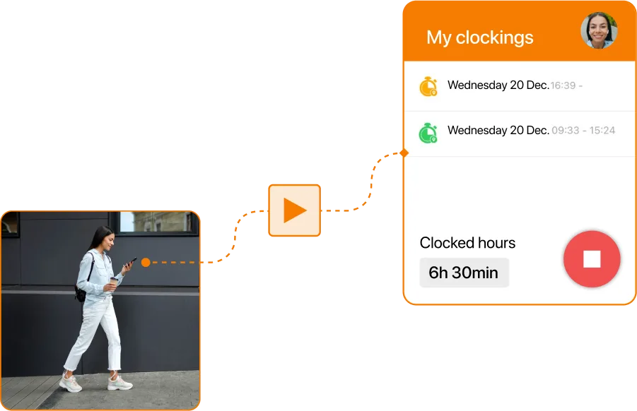Screenshot of clocking in from mobile with geolocation in TramitApp