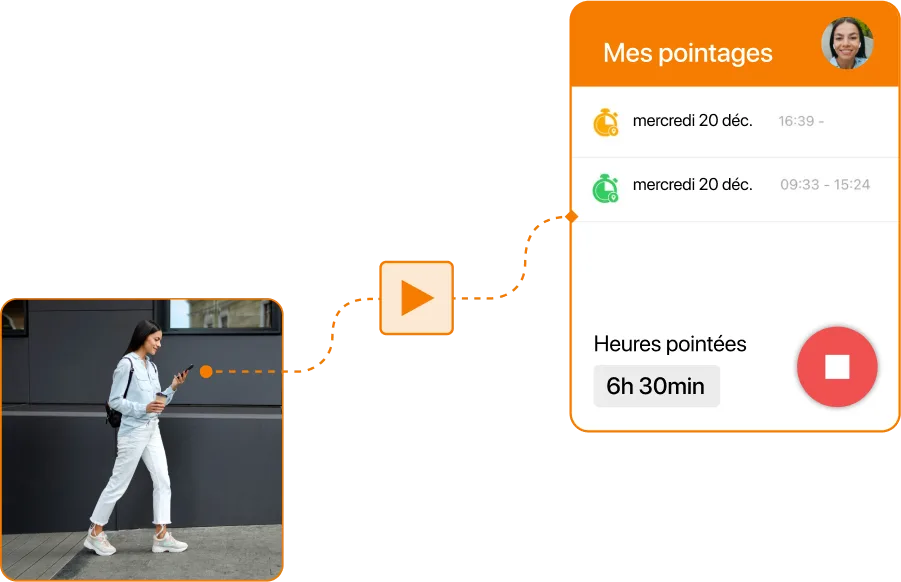 Capture d'écran du pointage depuis le mobile avec géolocalisation dans TramitApp