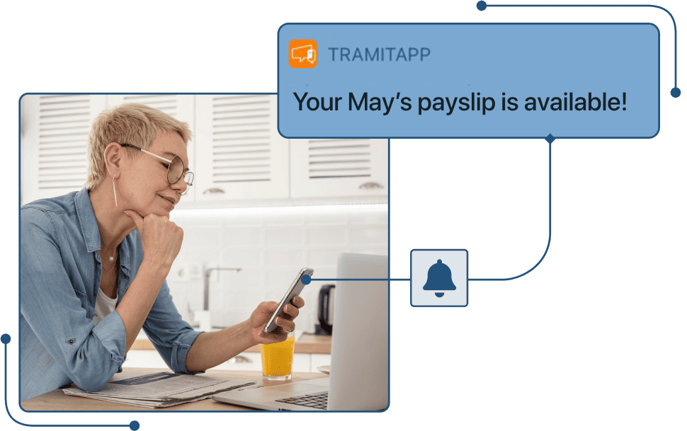 Screenshot of the payslip-received notification in TramitApp