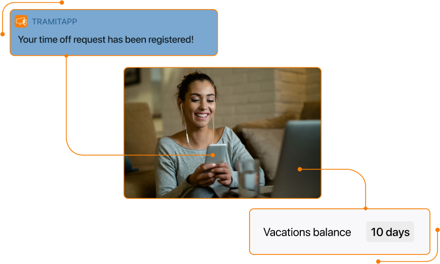 Screenshot of the time-off-request balance notification in TramitApp