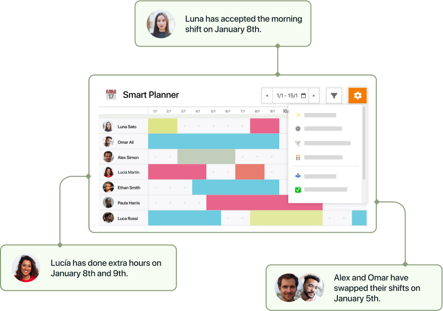 Captura de turnos rotativos planificador notificaciones EN en TramitApp
