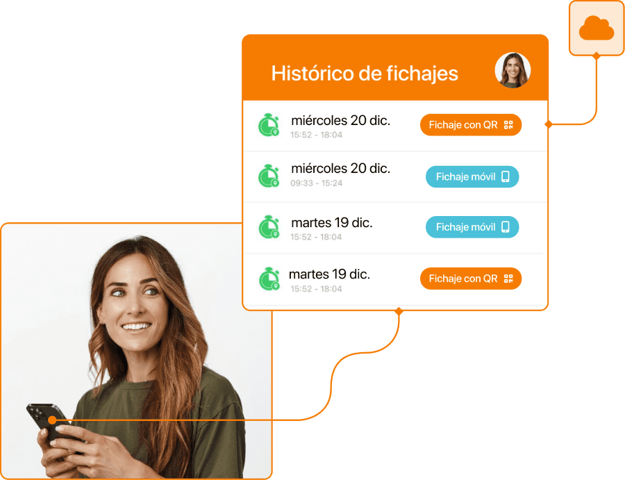Captura de historico fichajes tipos fichajes en TramitApp
