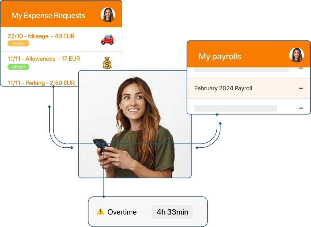 Screenshot of payroll integrated with expenses and overtime in TramitApp
