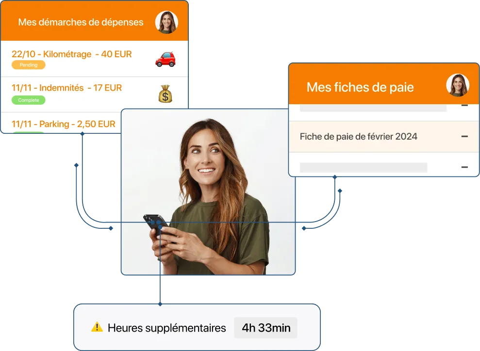 Capture d'écran de la paie intégrée aux frais et heures supplémentaires dans TramitApp