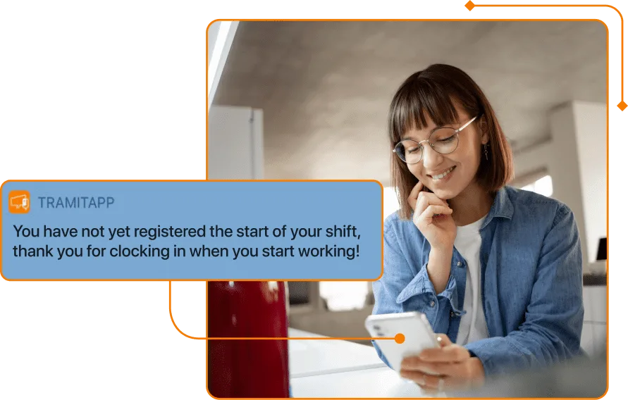 Screenshot of the start-of-workday notification in TramitApp