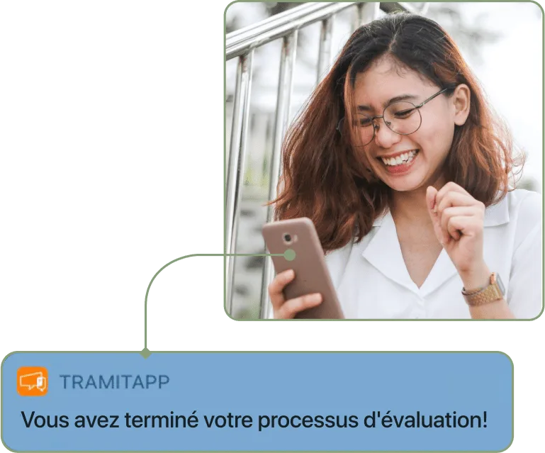 Capture d'écran de la notification d'évaluation terminée dans TramitApp