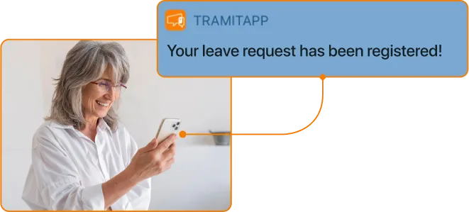 Screenshot of the leave-request-registered notification in TramitApp