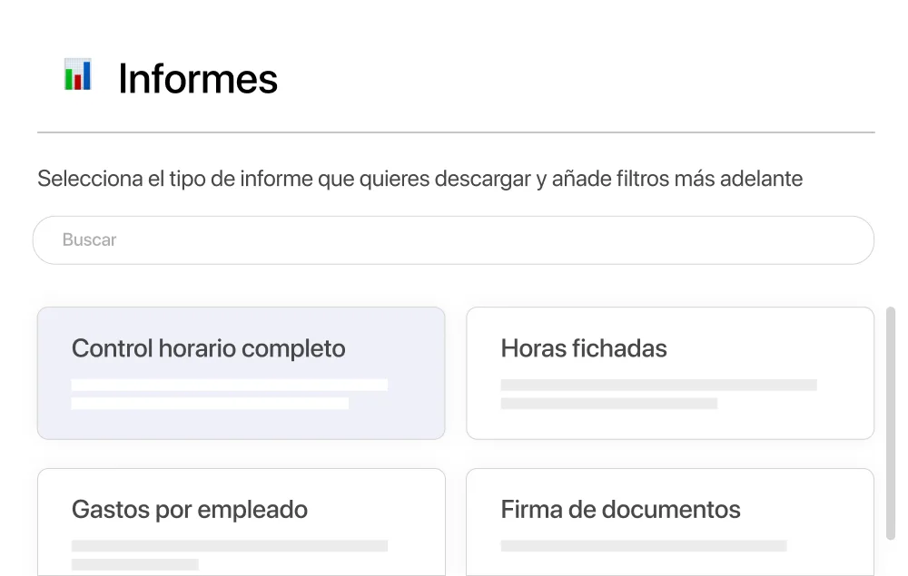 Capture d'écran de l'écran des types de rapports dans TramitApp