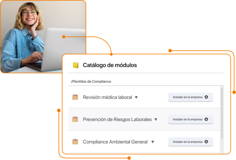 Captura de pantalla catalogo modulos compliance mujer en TramitApp