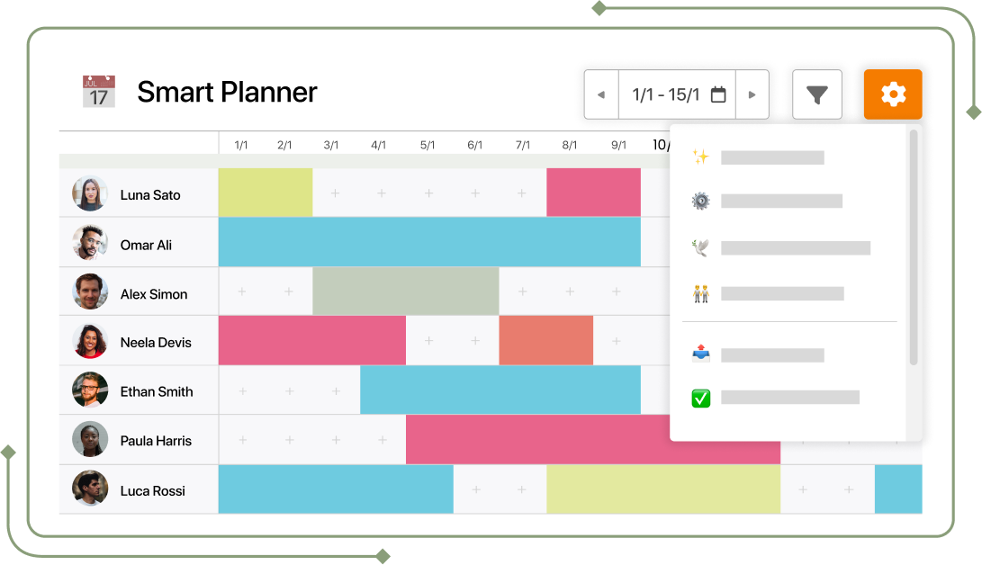 Captura de planificador smart planner acciones idiomas en TramitApp
