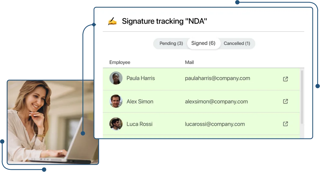 Screenshot of tracking the confidentiality-policy signature in TramitApp