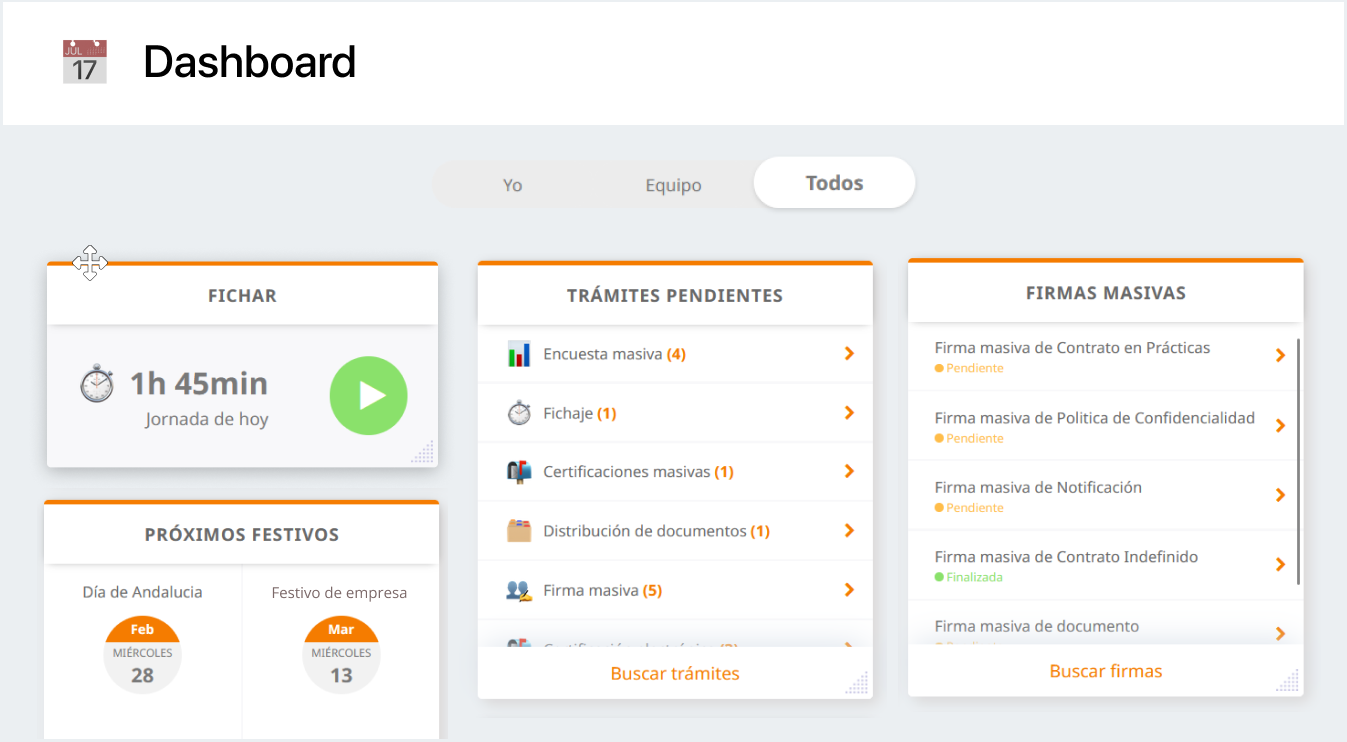 Pantalla Dashboard