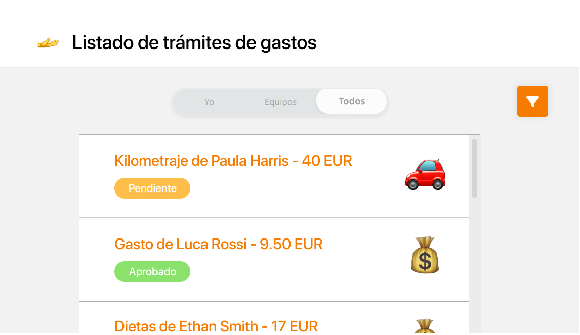 Pantalla listado tramites gastos