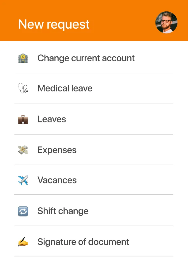 Screen to start a new procedure from the employee profile, integrated with other TramitApp features