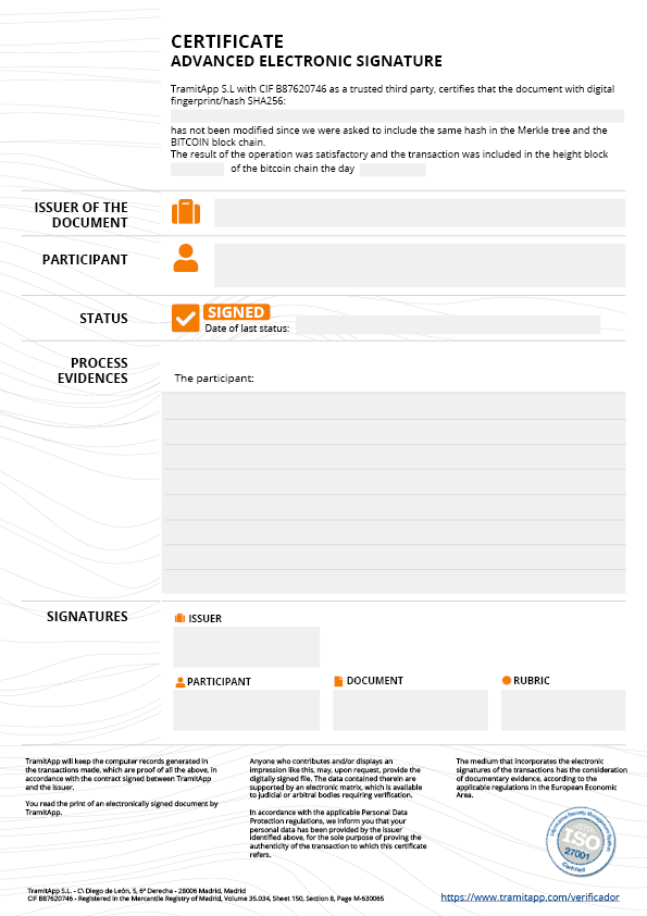 advanced electronic signature Advanced electronic signature verified with OpenTimestamps in TramitApp
