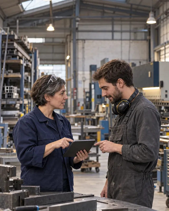 Workshop shift leader agreeing a worker's holiday on the TramitApp calendar