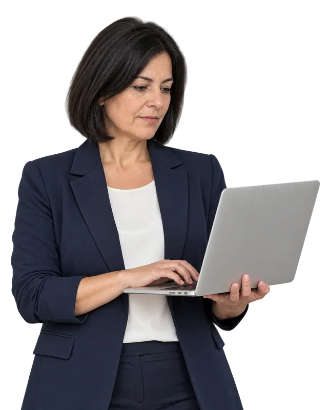 HR manager sending a certified email from a laptop with TramitApp