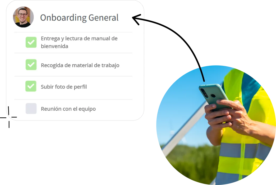 Empleado de Facility Services completando tareas de onboarding con firma digital