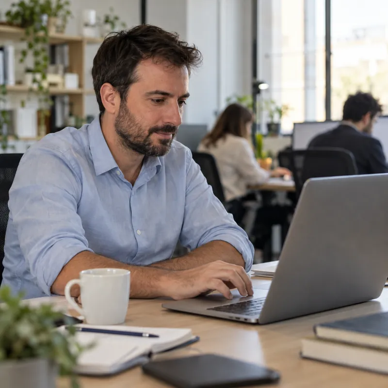 Responsable de RRHH fichando online desde el ordenador con el fichaje web de TramitApp