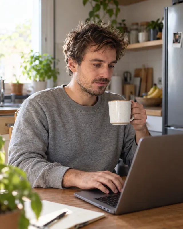 Empleado fichando online desde el portátil con el fichaje web de TramitApp