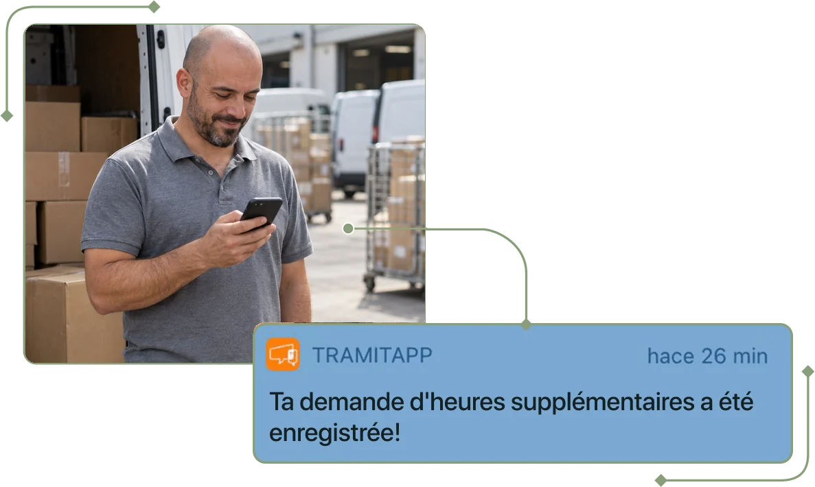 Capture d'écran de la notification d'heures supplémentaires dans TramitApp