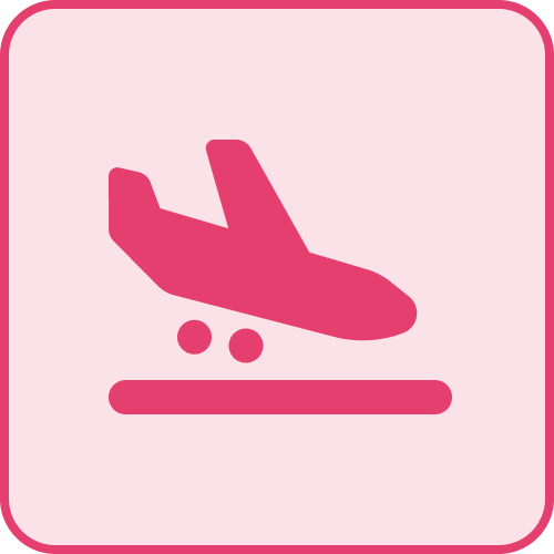 Icono de onboarding avion aterrizando rosa
