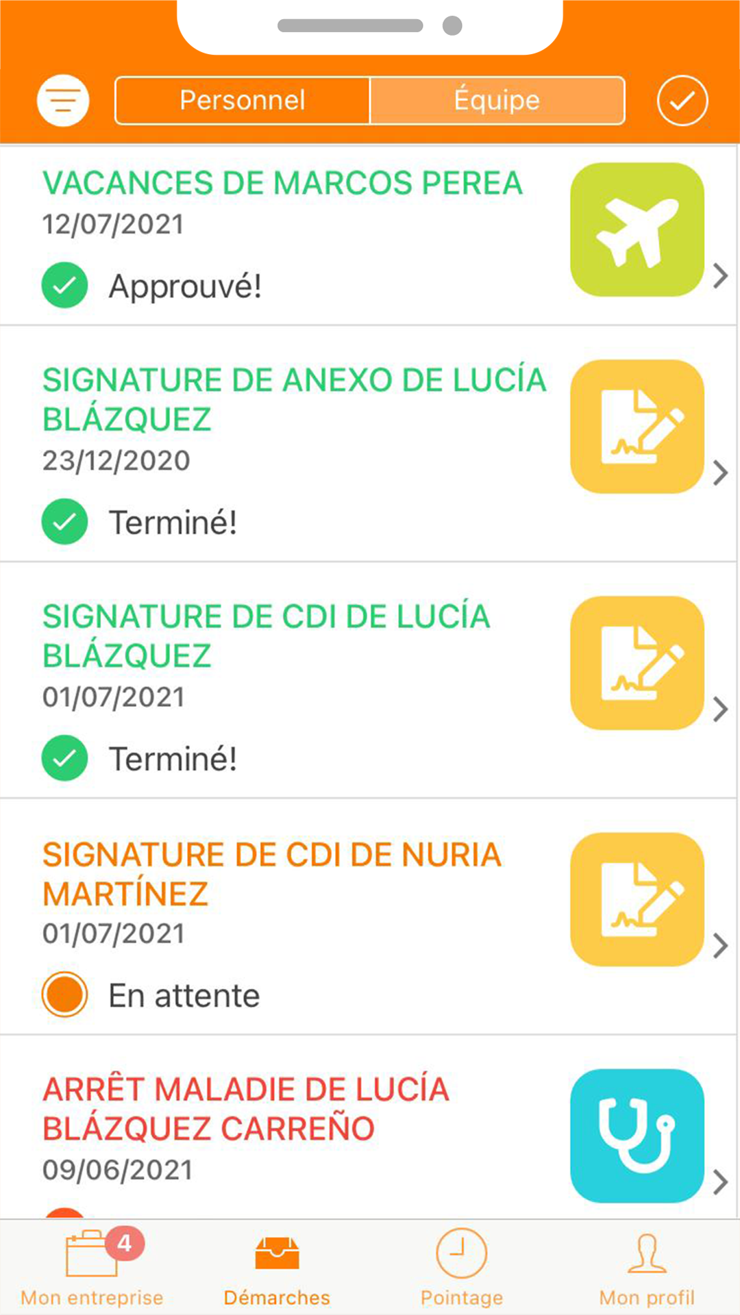 Liste des demarches mobile