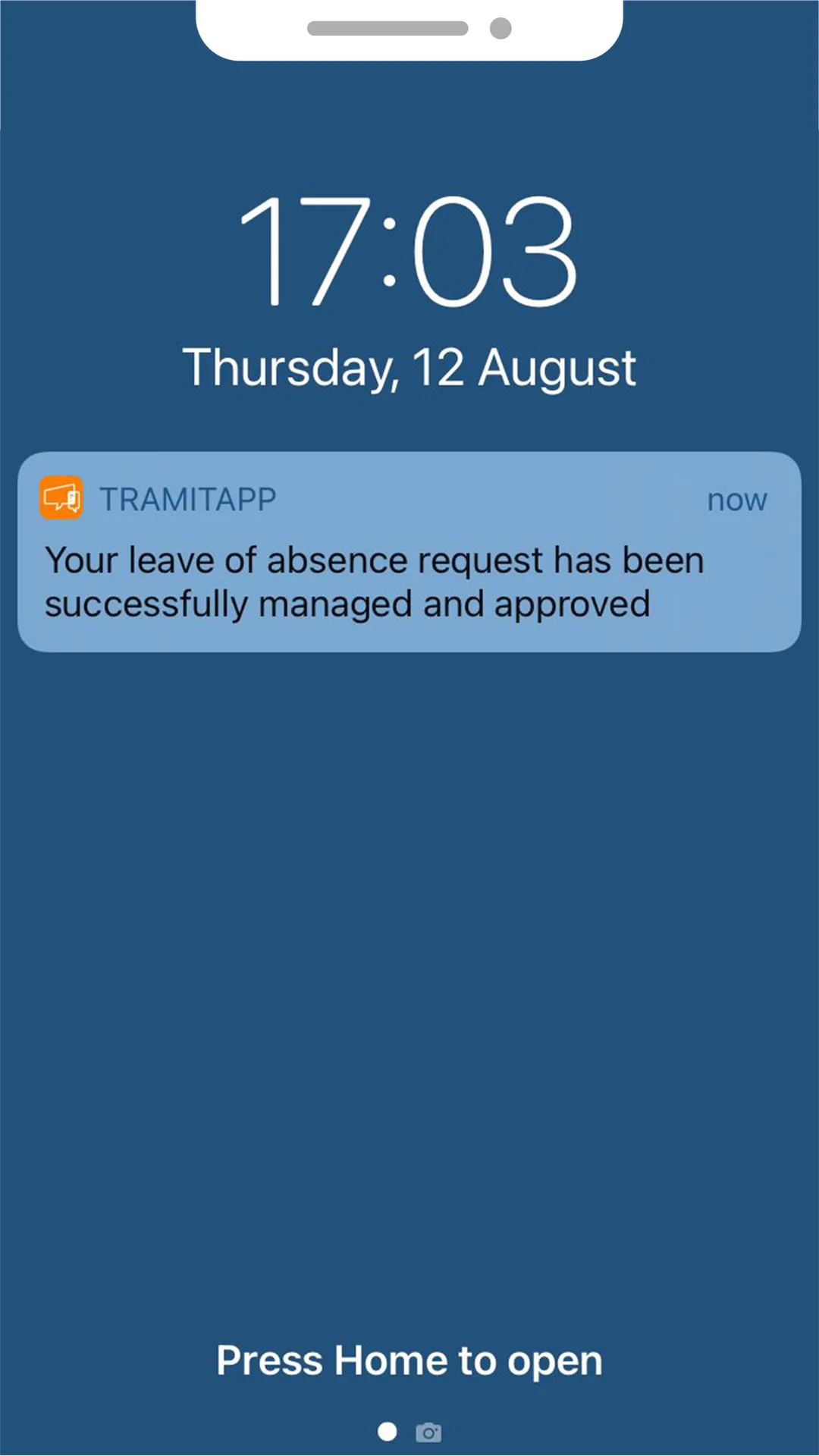 Leave of absence notification sent to employees via TramitApp