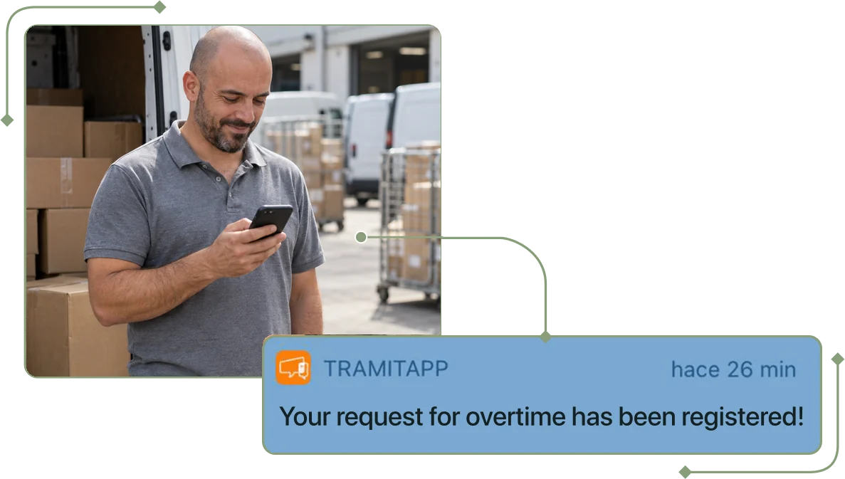 Screenshot of the overtime notification in TramitApp