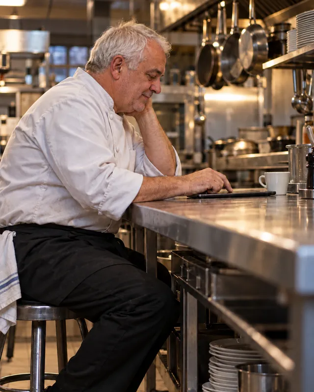 Head chef checking his team's holiday balances on the tablet in TramitApp
