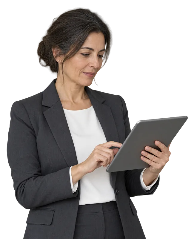Directora de RRHH gestionando a su equipo desde la tablet con el software de recursos humanos de TramitApp