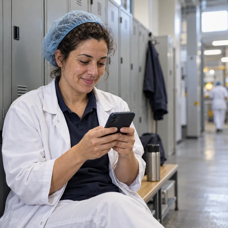 Factory worker requesting her holiday from her phone with TramitApp's holiday management software