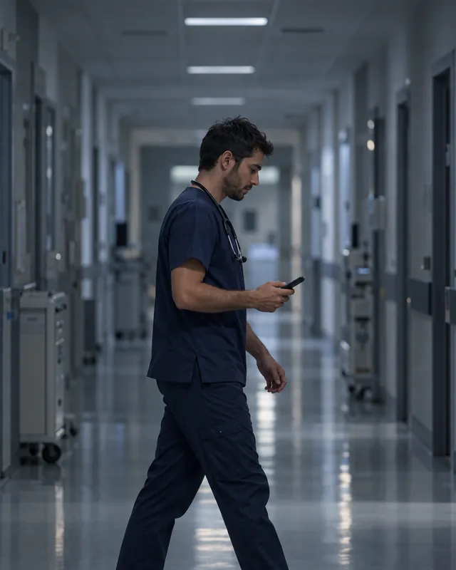 Night-shift nurse confirming his shifts for the week on his phone with TramitApp
