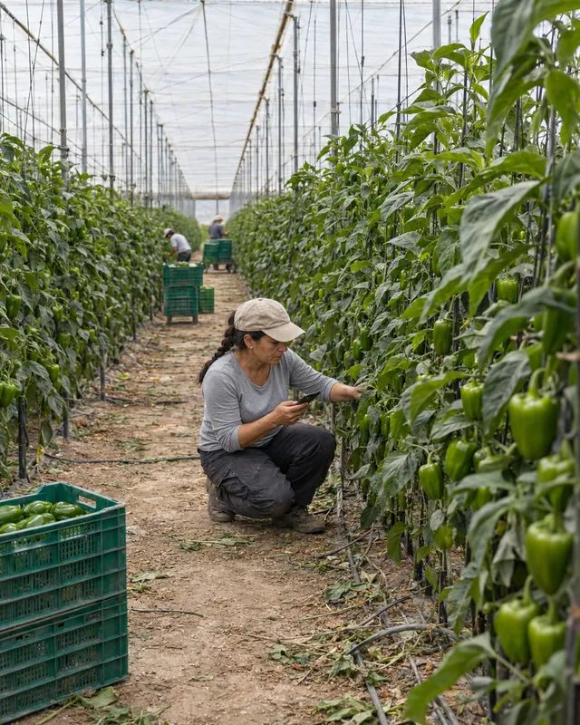 Greenhouse supervisor reviewing her crew's holiday requests on her phone in TramitApp