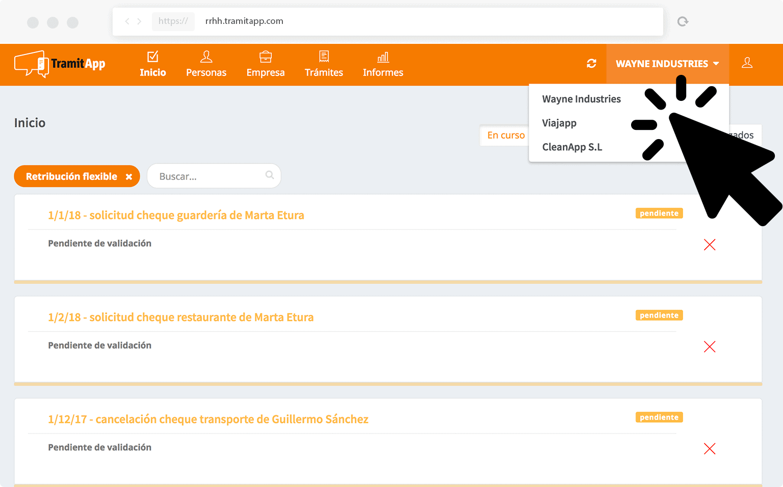 Gestión multiempresa en una misma cuenta TramitApp Control Horario soporta la gestión multiempresa en los recursos humanos