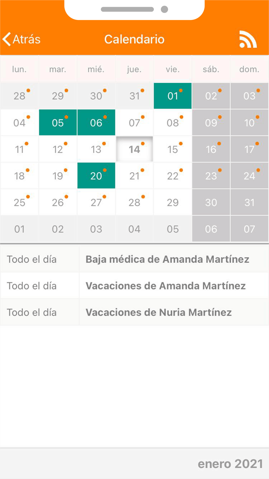 calendario_movil TramitApp Control Horario te permite fichar en la empresa vía app móvil, web y kiosko