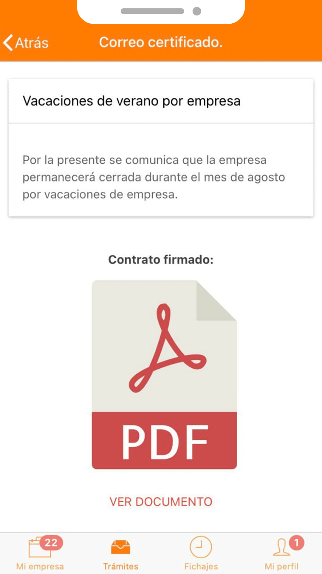 correo_certificado gestor documental de empresa en el teléfono móvil